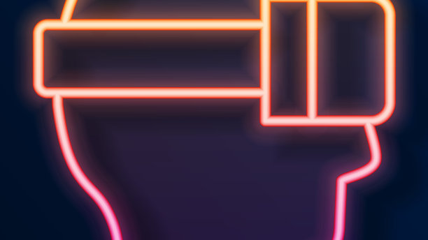 发光的霓虹灯线虚拟现实眼镜图标图片下载