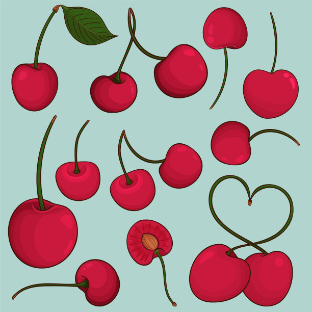 樱桃元素贴纸装饰套装图片下载