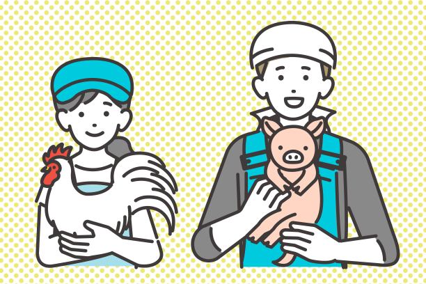 饲养仔猪和鸡的养殖户/养猪场/养殖户/家禽养殖场/奶牛养殖场的矢量插图材料图片下载