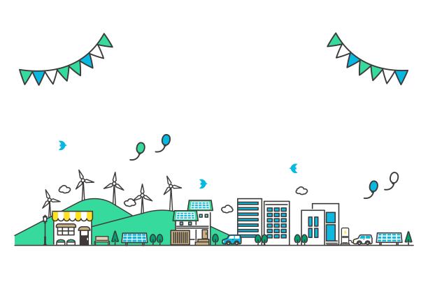 简单可爱的具有可持续发展目标意识的矢量插画材料，有太阳能电池板、风力发电等/住宅/住宅/花环图片下载