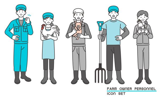 饲养仔猪和鸡的养殖户/养猪场/养殖户/家禽养殖场/奶牛养殖场的矢量插图材料图片下载