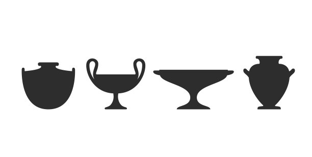 花瓶轮廓上镶嵌着各种古董陶瓷图片下载