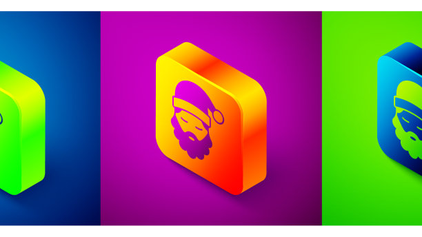 等距圣诞老人帽子和胡子图标孤立图片下载