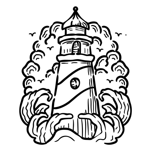 灯塔海岸手绘图片下载