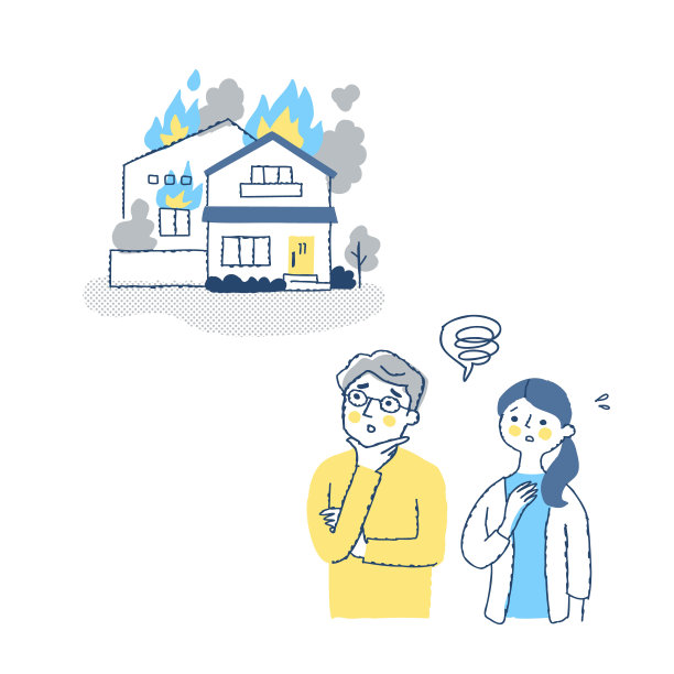 一个男人和一个女人带着困惑的表情和一所着火的房子图片下载