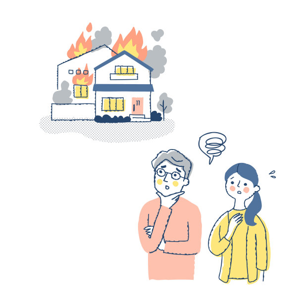 一个男人和一个女人带着困惑的表情和一所着火的房子图片下载