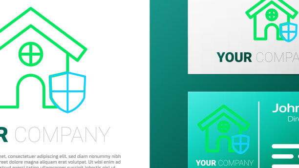 线房子与盾图标孤立在白色图片下载