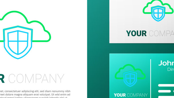 线云和盾图标孤立在白色上图片下载