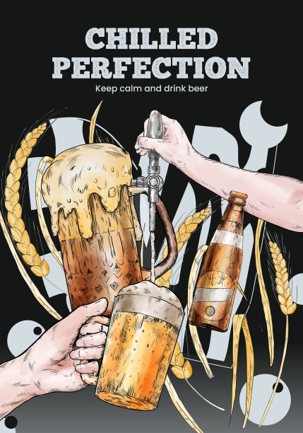 海报模板与精酿啤酒概念水彩图片下载