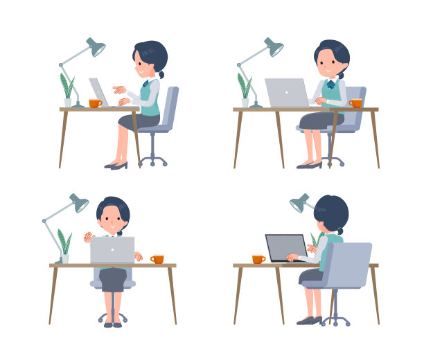 一组在电脑桌前工作的女职员图片下载