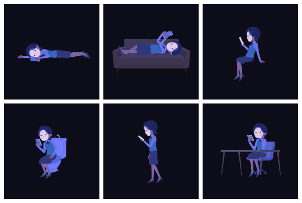 一组在黑暗中使用智能手机的女职员图片下载