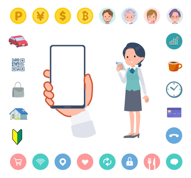 一组女职员看着智能手机屏幕图片下载