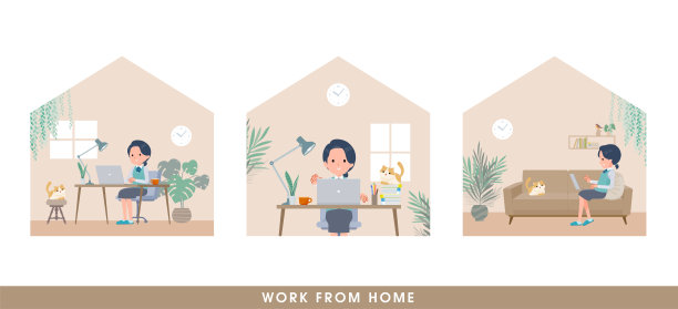 一组在家办公的女职员图片下载