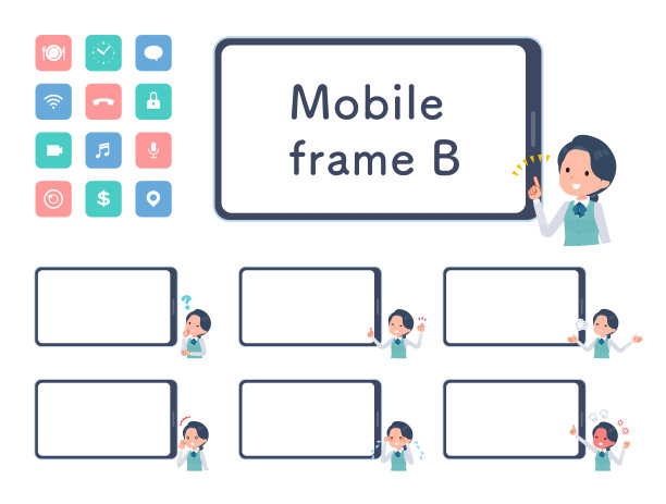 一套女职员和智能手机屏幕图片下载