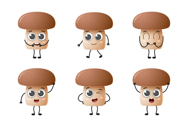 一套可爱的卡通蘑菇蔬菜人物图片下载