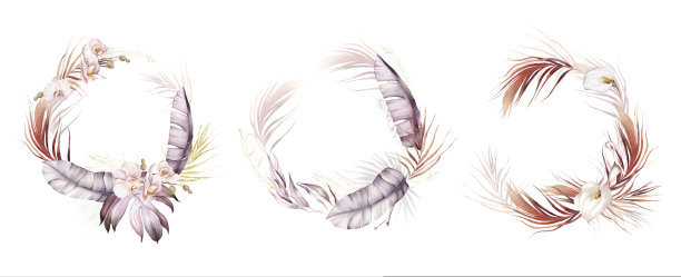 水彩热带花圈集，邀请设计的婚礼或贺卡。花框与棕榈叶，热带花朵。图片下载