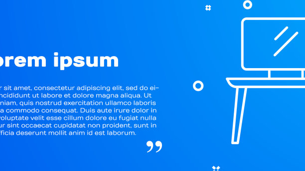 白线电视桌架图标孤立在蓝色上图片下载