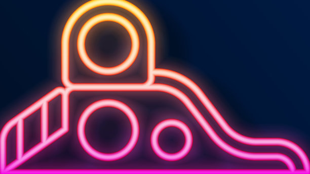 发光的霓虹灯线滑梯操场图标孤立图片下载