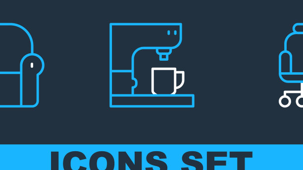 设置直线办公椅、扶手椅和咖啡机图片下载