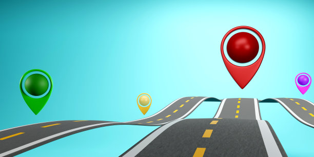 彩色背景下高速公路上定位销飞的三维渲染图片下载