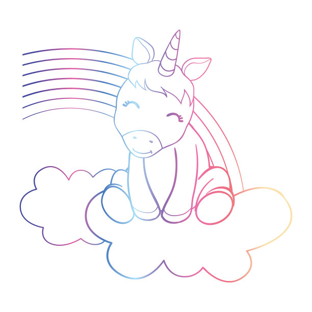 可爱的卡通独角兽孤立在白色背景图片下载