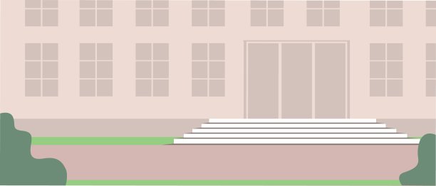 进入学校或大学，平面矢量图，以外部建筑作为设计模板，没有人图片下载