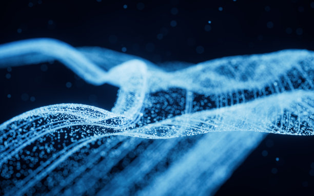 流动的粒子与发光的线，3d渲染。图片下载