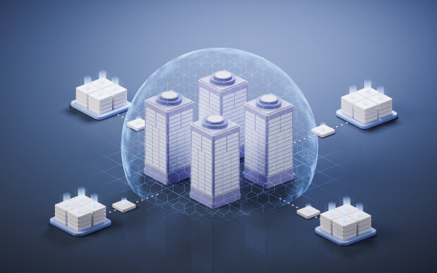 城市建筑与盾，3d渲染。图片下载