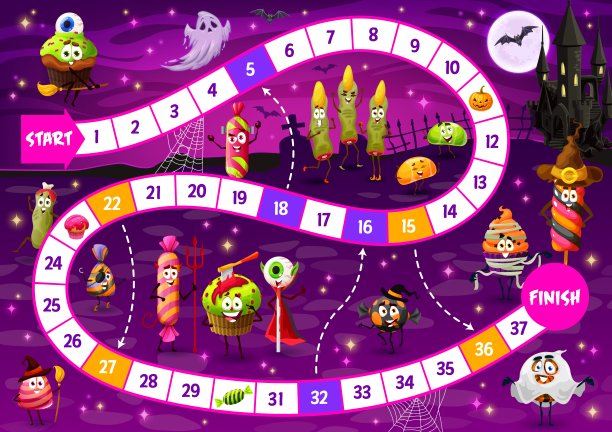 孩子一步棋棋盘游戏，卡通万圣节糖果图片下载
