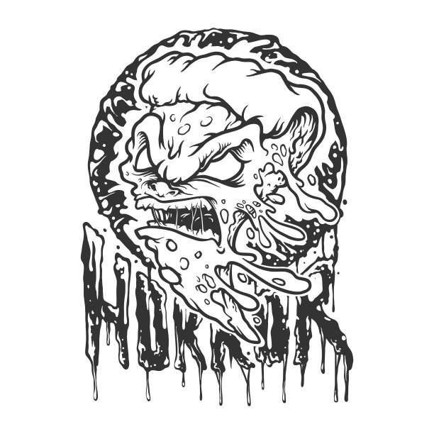 愤怒的披萨美味的恐怖融化的单色字母图片下载