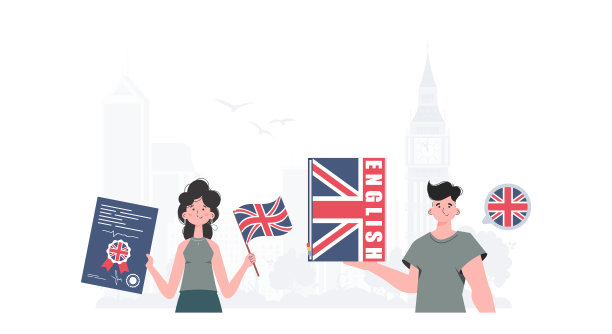 学习英语的概念。英语小组。时尚卡通风格。向量。图片下载