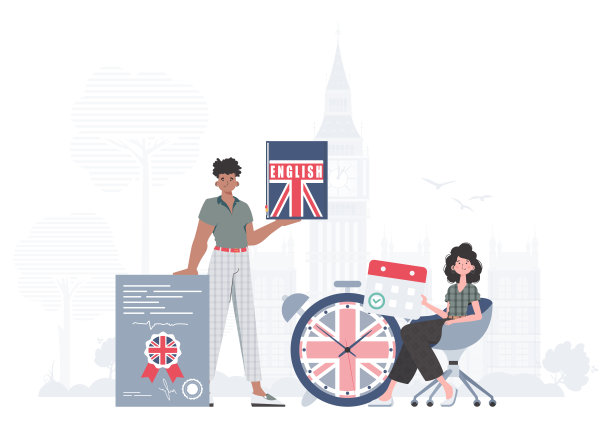 学习英语的概念。男女英语老师。平坦的现代风格。向量。图片下载