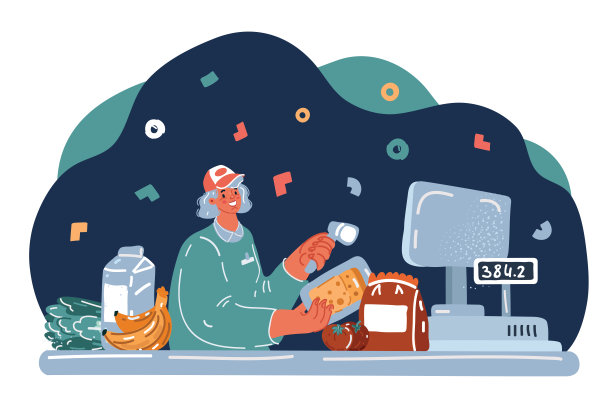 卡通矢量插图的女性收银员图片下载