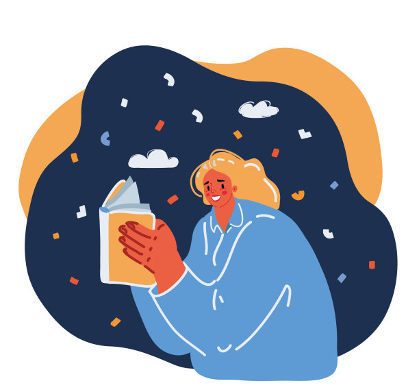 矢量卡通插图的女孩正在读书图片下载