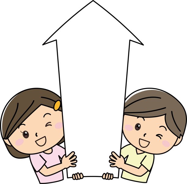 微笑的男人和女人夫妇手持一个大的向上箭头/插图材料(矢量插图)图片下载