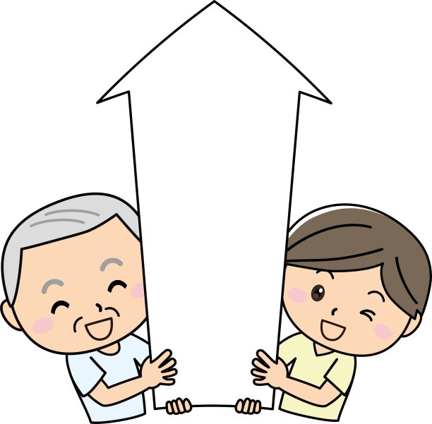 微笑的年轻人和手持向上箭头的老人/插图材料(矢量插图)图片下载