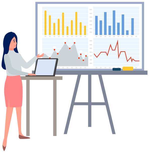 女员工用笔记本电脑展示统计研究、数据分析结果图片下载