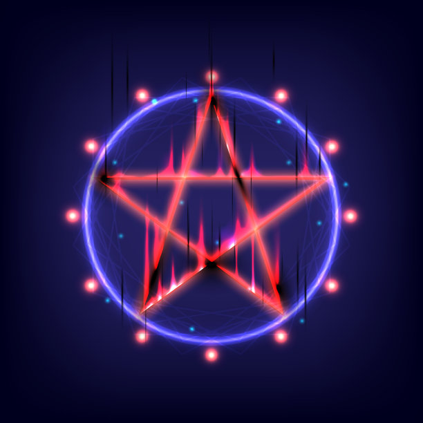 传送门HUD投影仪上的发光星。游戏幻想中祭祀仪式的魔法星门。圆传送讲台。显示显示界面。传送门图片下载