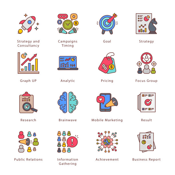 SEO，开发和营销填充图标-描边，向量图片下载