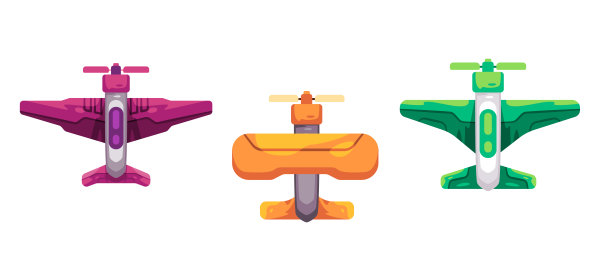 前螺旋桨飞机飞机俯视图在彩色图形的游戏资产收集图片下载