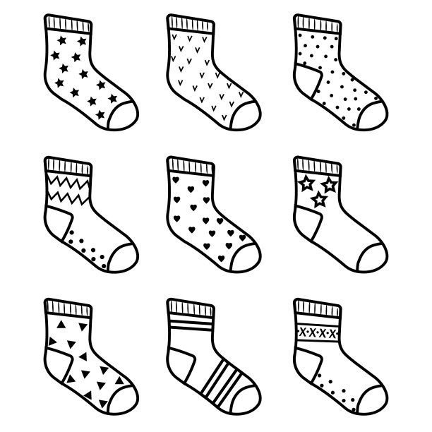 儿童袜子，黑色轮廓，矢量孤立插图图片下载