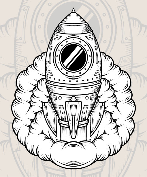 复古飞行火箭矢量插图图片下载