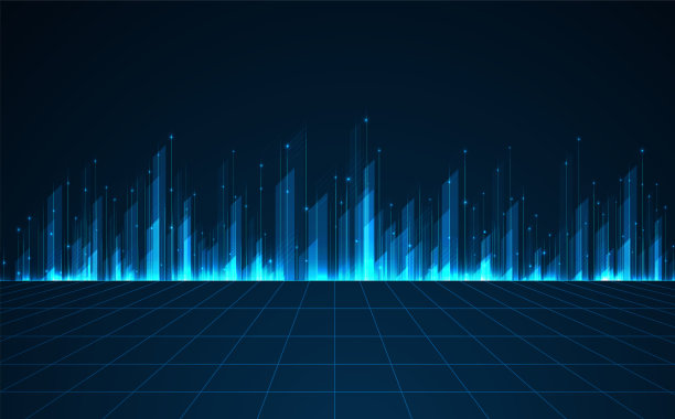 城市景观在深蓝色背景上明亮发光的霓虹灯。技术的城市背景图片下载
