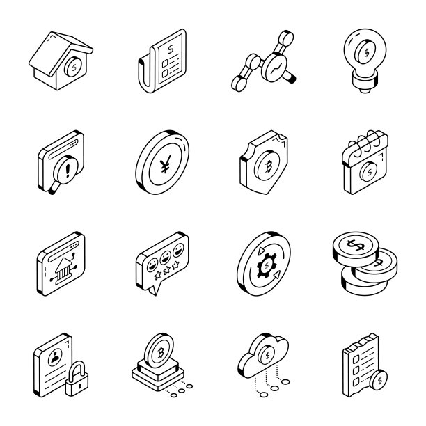 现代线路图标的金融和银行图片下载