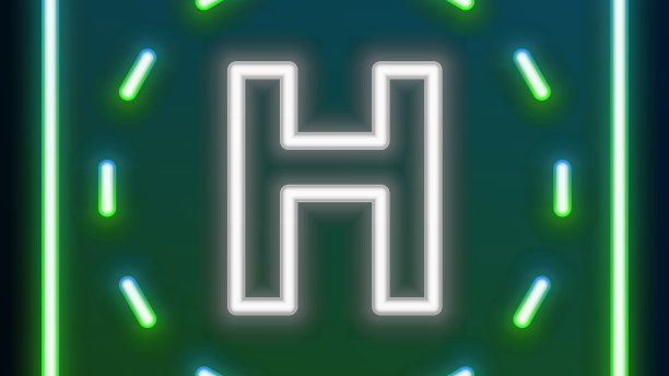 发光的霓虹灯线直升机停机坪图标图片下载