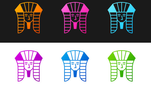 设置埃及法老图标孤立的黑色和图片下载