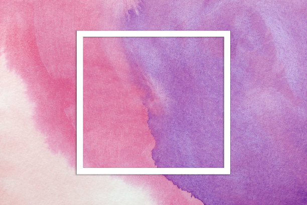 抽象艺术背景粉红色和紫罗兰色白色方形框架。紫色渐变水彩画。图片下载