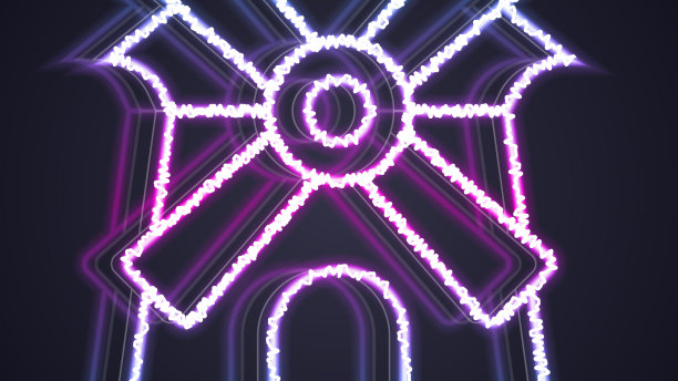 发光的霓虹灯线风车图标孤立在黑色图片下载