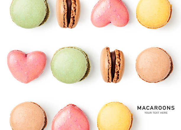 白色背景的马卡龙创意布局图片下载