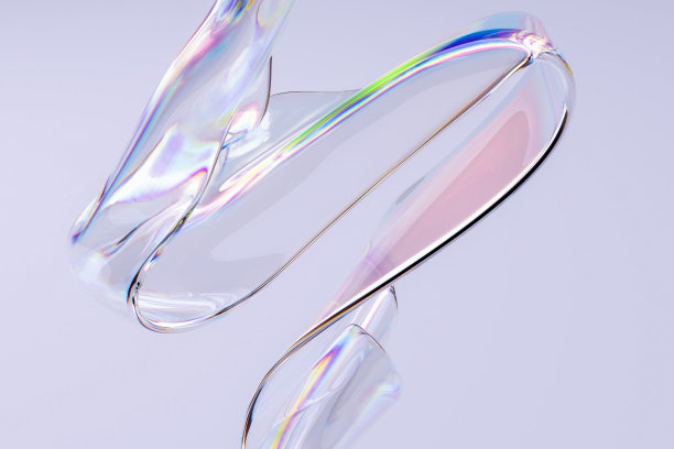 彩色三维流体形状全息梯度，几何艺术海报模板，色散效果玻璃三维渲染图片下载